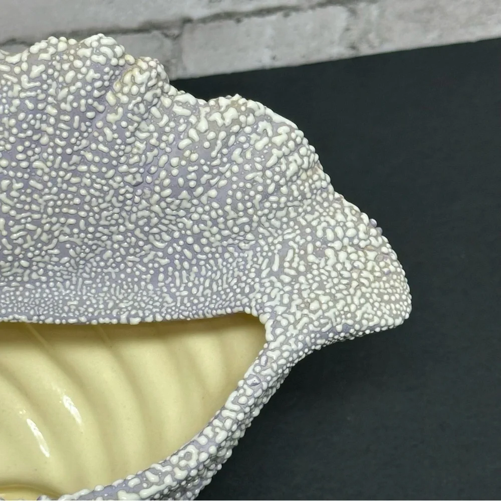Conch Shell Shaped White Purple Ceramic Decor Cobblestone Pebble Glaze